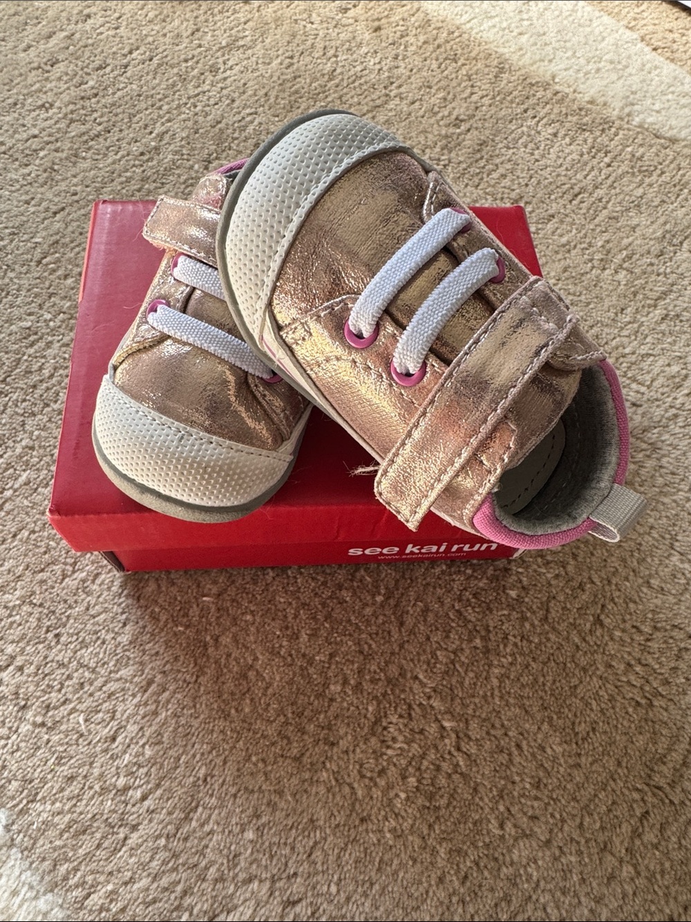 See Kai Run Metallic Rose Gold Toddler Sneakers with White Toe
